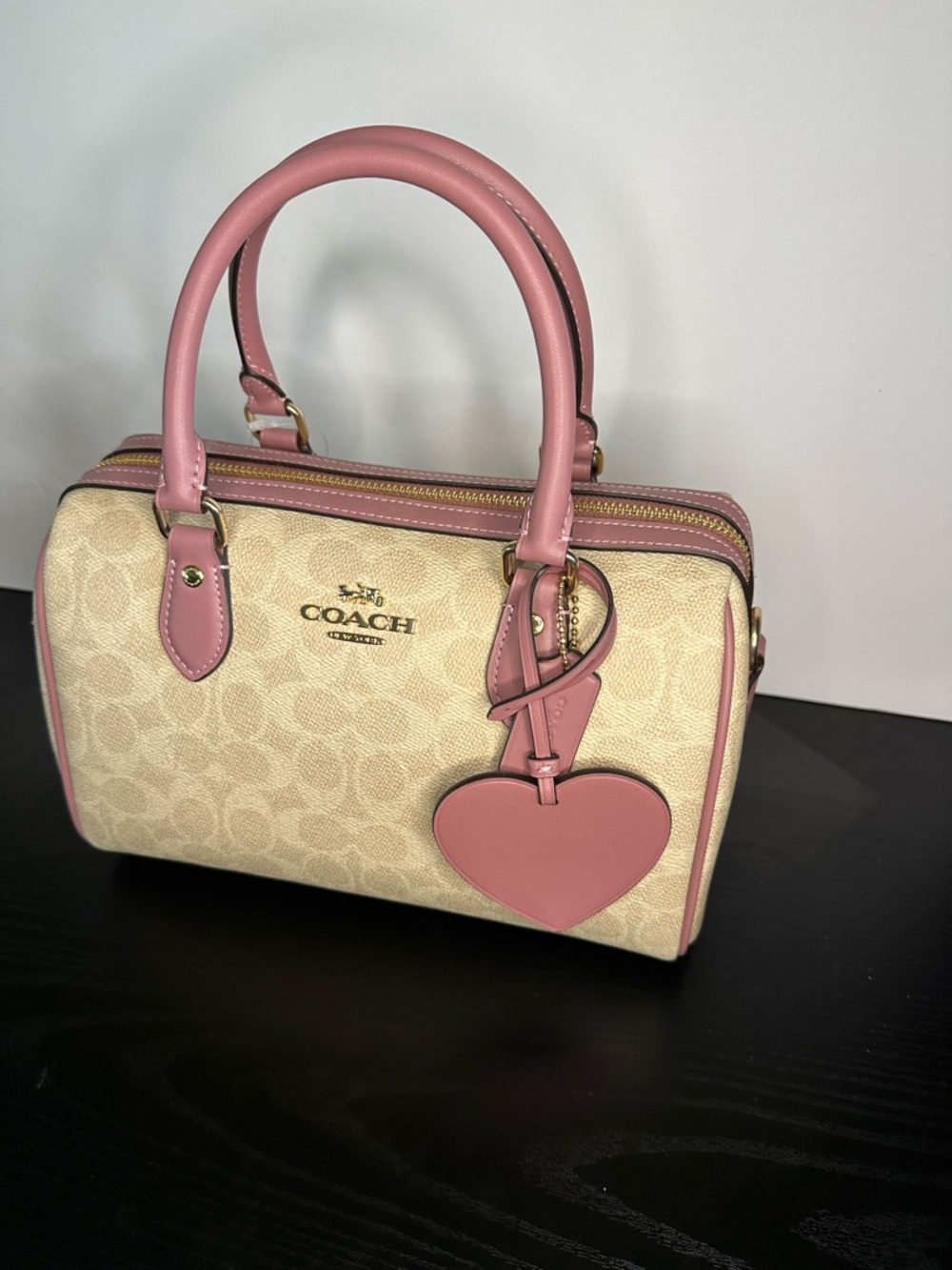 Coach Signature Sand and Peony Heart Charm Medium Rowan NWT CDB21